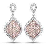 QE22-0067WD.2-14KWR 1.24 ctw. Genuine White Diamond Dangle Earrings in 14K White & Rose Gold