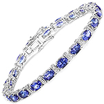 9.24 ctw. Genuine Tanzanite and 0.19 ctw. White Diamond Tennis Bracelet in 14K White Gold
