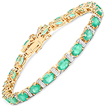 9.24 ctw. Genuine Emerald and 0.19 ctw. White Diamond Tennis Bracelet in 14K Yellow Gold