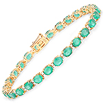 8.91 ctw. Genuine Emerald and 0.28 ctw. White Diamond Tennis Bracelet in 14K Yellow Gold