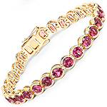 13.92 ctw. Genuine Rubellite Tennis Bracelet in 14K Yellow Gold