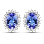 QE11776TANWD-14KW 1.50 ctw Tanzanite and 0.21 ctw White Diamond Halo Earrings in 14K White Gold