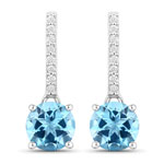 QE19514SBTLGD-SSR 2.20 ct. tw. Swiss Blue Topaz and Lab Grown Diamond Dangle Earrings in .925 Sterling Silver