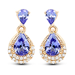 1.02 ctw. Genuine Tanzanite and 0.10 ctw. White Diamond Dangle Earrings in 14K Yellow Gold