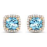 QE4880SBTWD-14KY 1.44 ctw. Genuine Swiss Blue Topaz and 0.14 ctw. White Diamond Stud Earrings in 14K Yellow Gold