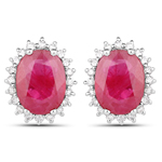 2.60 ctw. Genuine Ruby and 0.25 ctw. White Diamond Halo Earrings in 14K White Gold