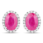 1.90 ctw. Genuine Ruby and 0.16 ctw. White Diamond Halo Earrings in 14K White Gold