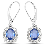2.00 ctw. Genuine Blue Sapphire and 0.36 ctw. White Diamond Dangle Earrings in 14K White Gold