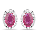 1.10 ctw. Genuine Ruby and 0.19 ctw.  White Diamond Halo Earrings in 14K White Gold