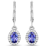QE6250TANWD-14KW 1.20 ctw. Genuine Tanzanite and 0.22 ctw. White Diamond Dangle Earrings in 14K White Gold