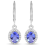 QE6251TANWD-14KW 2.00 ctw. Genuine Tanzanite and 0.25 ctw. White Diamond Dangle Earrings in 14K White Gold