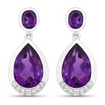 5.80 ct. tw. Amethyst and Lab Grown Diamond Tear Drop Earrings in .925 Sterling Silver