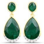 6.10 Carat Dyed Emerald and White Diamond .925 Sterling Silver Earrings