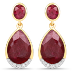 18K Yellow Gold Plated 9.34 ct. tw. Dyed Ruby And White Diamond Dangle Earrings In Sterling Silver