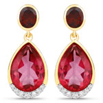 7.98 Carat Genuine Pink Topaz, Rhodolite Garnet and White Diamond .925 Sterling Silver Earrings