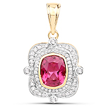 1.94 ctw. Genuine Rubellite and 0.42 ctw. White Diamond Statement Pendant in 14K Yellow Gold