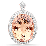 QP10023MGWD-14KR 17.73 ctw. Genuine Morganite and 0.45 ctw. White Diamond Halo Pendant in 14K Rose Gold