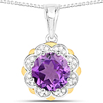 QP10136AWD-14KYSSR .925 Sterling Silver 1.80 ctw Amethyst Pendant