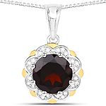 QP10136GWD-SSR14KY 2.25 ctw Round Garnet Pendant in .925 Sterling Silver