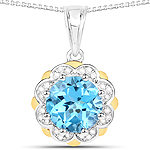 QP10136SBTWD-SSR14KY Round 2.25 ctw Swiss Blue Topaz Pendant in .925 Sterling Silver