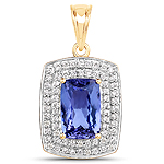 QP10371TANWD-14KY 4.22 ctw. Genuine Tanzanite and 0.66 ctw. White Diamond Halo Pendant in 14K Yellow Gold