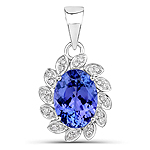 3.88 ctw. Genuine Tanzanite and 0.16 ctw. White Diamond Floral Pendant in 14K White Gold