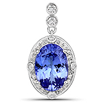 3.18 ctw. Genuine Tanzanite and 0.28 ctw. White Diamond Halo Pendant in 14K White Gold