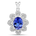 3.89 ctw. Genuine Tanzanite and 0.46 ctw. White Diamond Floral Pendant in 14K White Gold