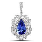 QP10420TANWD-14KW 3.98 ctw. Genuine Tanzanite and 0.52 ctw. White Diamond Statement Pendant in 14K White Gold