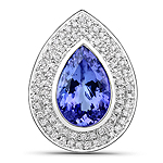 QP10422TANWD-14KW 4.94 ctw. Genuine Tanzanite and 0.45 ctw. White Diamond Halo Pendant in 14K White Gold