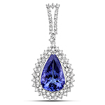 QP10427TANWD-14KW 7.48 ctw. Genuine Tanzanite and 0.88 ctw. White Diamond Halo Pendant in 14K White Gold