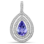 QP10491TANWD-14KW 3.86 ctw. Genuine Tanzanite and 0.54 ctw. White Diamond Halo Pendant in 14K White Gold