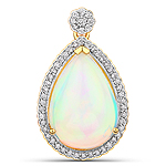 QP10756ETHOPWD-14KY 7.81 ctw. Genuine Ehiopian Opal and 0.45 ctw. White Diamond Halo Pendant in 14K Yellow Gold