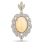 6.08 ctw. Genuine Ehiopian Opal and 0.71 ctw. White Diamond Statement Pendant in 14K Yellow Gold