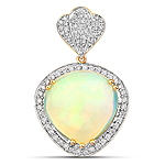 QP10780ETHOPWD-14KY 8.65 ctw. Genuine Ehiopian Opal and 0.54 ctw. White Diamond Halo Pendant in 14K Yellow Gold