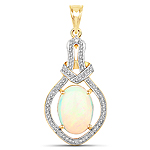 QP10813ETHOPWD-14KY 4.75 ctw. Genuine Ehiopian Opal and 0.35 ctw. White Diamond Statement Pendant in 14K Yellow Gold