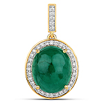 QP10895BZEWD-14KY 12.25 ctw. Genuine Emerald and 0.41 ctw. White Diamond Halo Pendant in 14K Yellow Gold