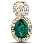QP10898BZEWD-18KY 5.25 ctw. Genuine Emerald and 0.46 ctw. White Diamond Crossover Pendant in 18K Yellow Gold