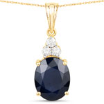 3.22 ct. tw. Genuine Blue Sapphire And White Diamond Bold Pendant In 14K Yellow Gold