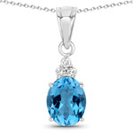 2.67 ct. tw. Swiss Blue Topaz and Lab Grown Diamond Cocktail Pendant in .925 Sterling Silver