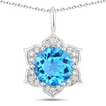 2.38 ct. tw. Swiss Blue Topaz and Lab Grown Diamond Star Shape Pendant in .925 Sterling Silver