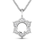 0.14 ctw. Genuine White Diamond Semi-Mounting Halo Pendant in 14K White Gold - holds 8.00mm Round Gemstone