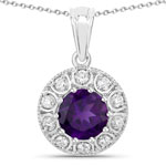 2.15 ct. tw. Amethyst and Lab Grown Diamond Halo Pendant in .925 Sterling Silver