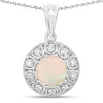 1.25 ct. tw. Ethiopian Opal and Lab Grown Diamond Halo Pendant in .925 Sterling Silver
