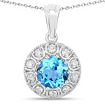 2.60 ct. tw. Swiss Blue Topaz and Lab Grown Diamond Halo Pendant in .925 Sterling Silver