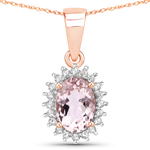 QP12580MGWD-14KR 0.70 ctw Oval shape Morganite Pendant in 14K Rose Gold