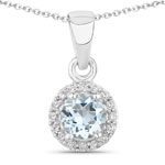 0.48 ct. tw. Aquamarine and Lab Grown Diamond Halo Pendant in .925 Sterling Silver