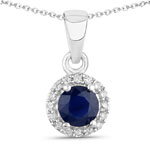 0.75 ct. tw. Blue Sapphire and Lab Grown Diamond Halo Pendant in .925 Sterling Silver