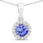 0.63 Carat Genuine Tanzanite and Created White Sapphire .925 Sterling Silver Pendant