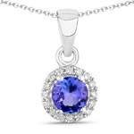 0.57 ct. tw. Tanzanite and Lab Grown Diamond Halo Pendant in .925 Sterling Silver